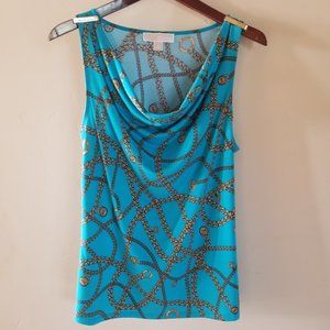 Michael Kors Teal and Gold chain design blouse Size M